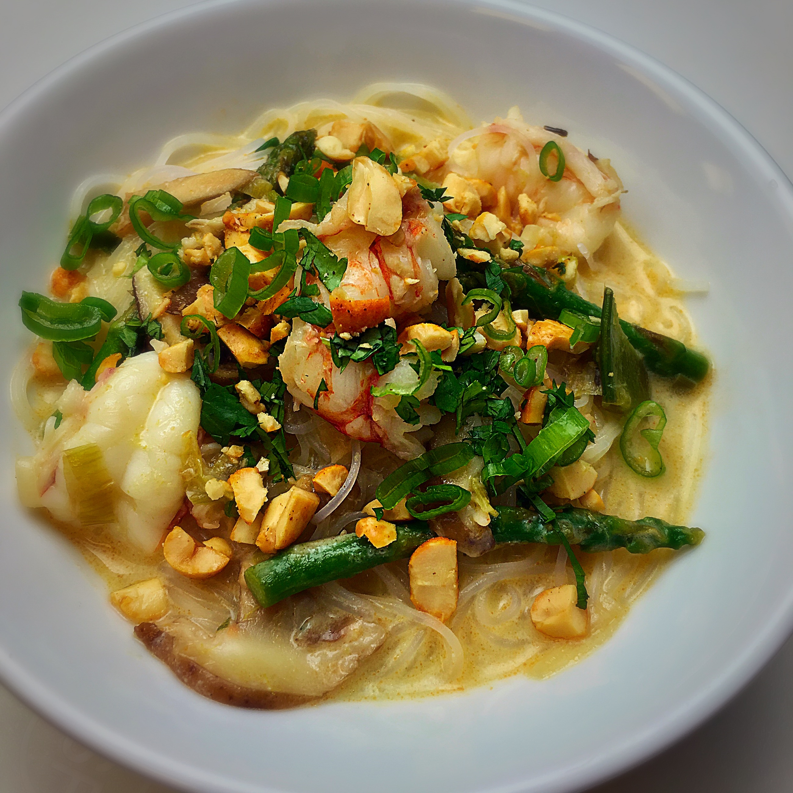Asparagus & Shiitake Noodle Soup with Shrimp