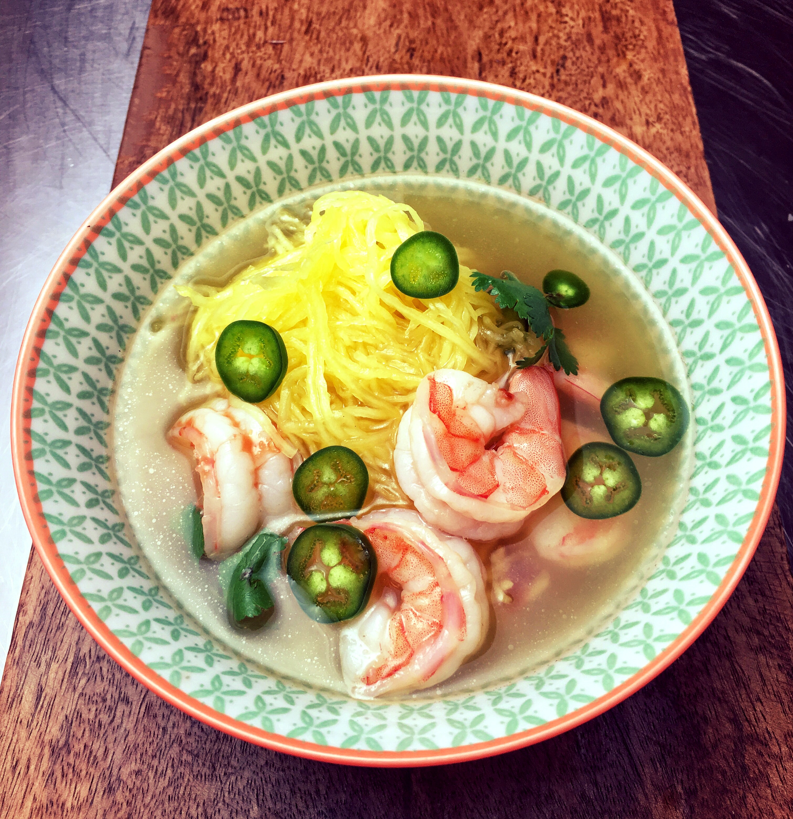Spaghetti Squash Soup with Shrimp & Lemongrass