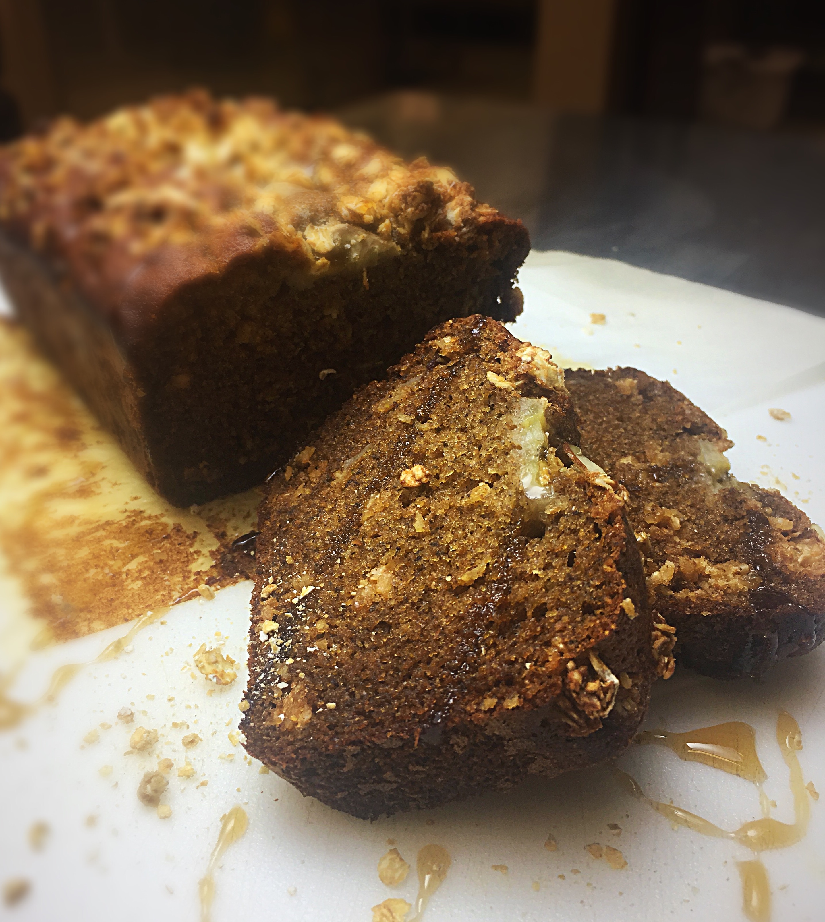 All Day Banana Bread with Granola & Maple Topping