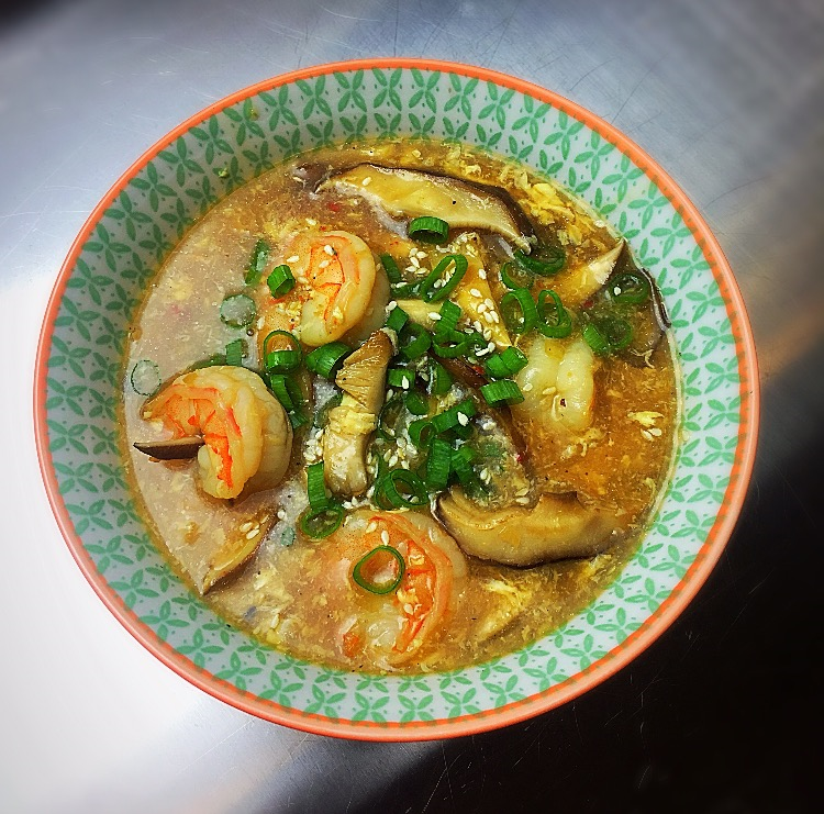 Homemade Hot & Sour Shrimp & Shiitake mushroom Soup