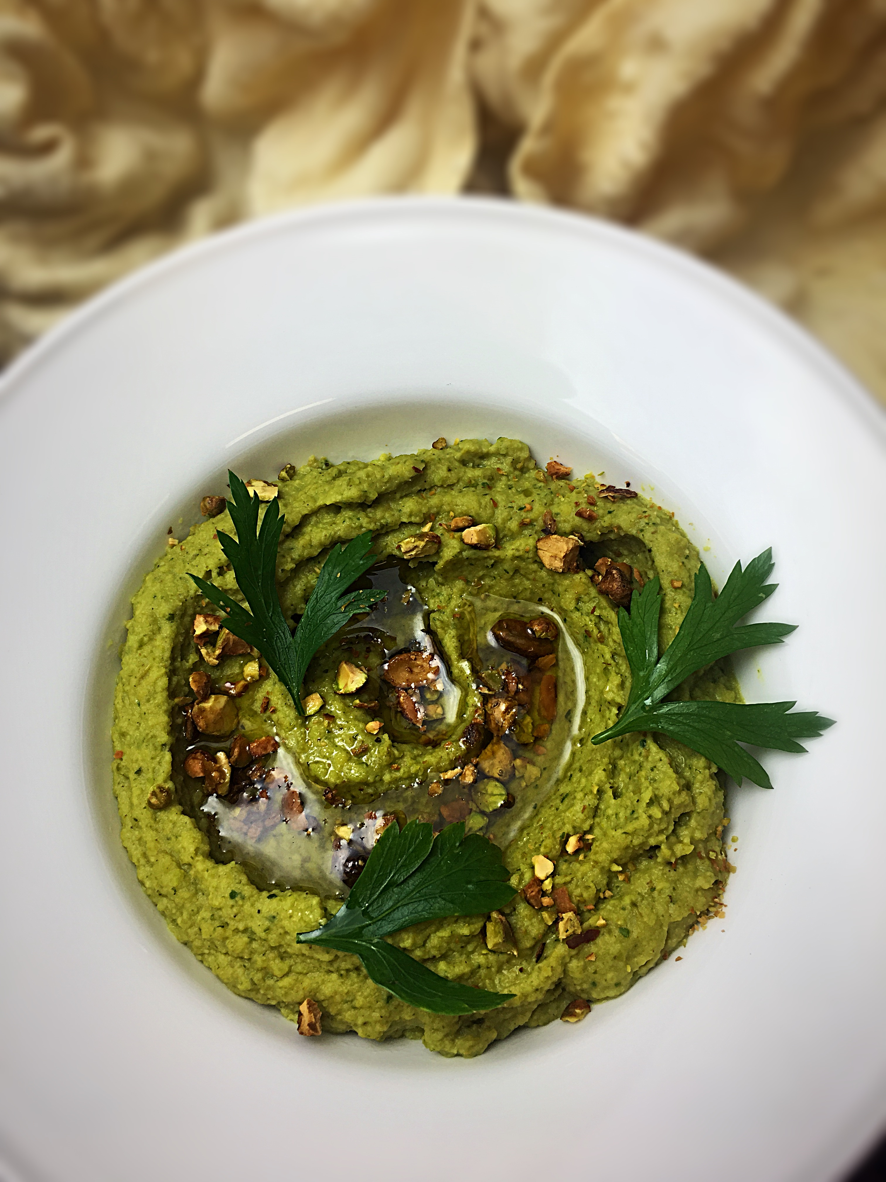 Green Lentil Dip with Cilantro & Pistachio Nuts
