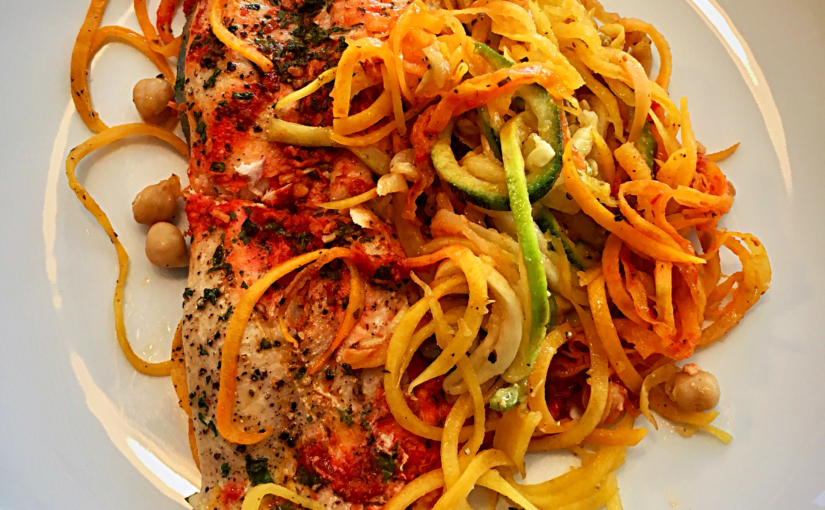 Baked Trout with Vegetable Noodles