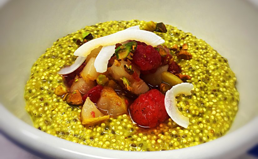 Spiced Coconut Quinoa Porridge with Asian Pear & Raspberries (as seen on the Charlotte Today Show)