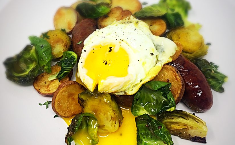 Brussels Sprout Hash with Sausages